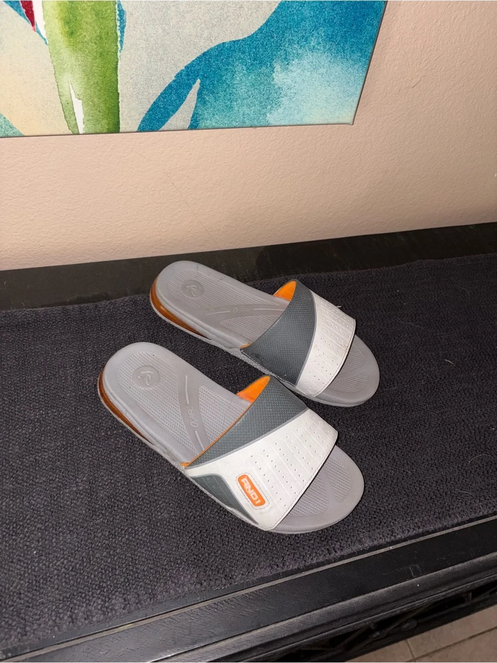AND1 white & gray slides with orange accents casual lifestyle footwear size 8